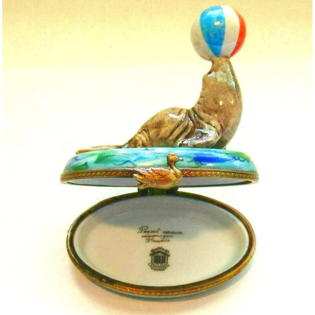 Seal w Beach Ball Fish Limoges Box Figurine Limoges, view 8