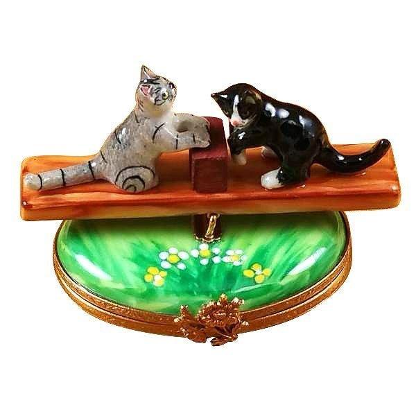 See Saw Cats Limoges box painted by hand in Limoges, France, a gift to treasure