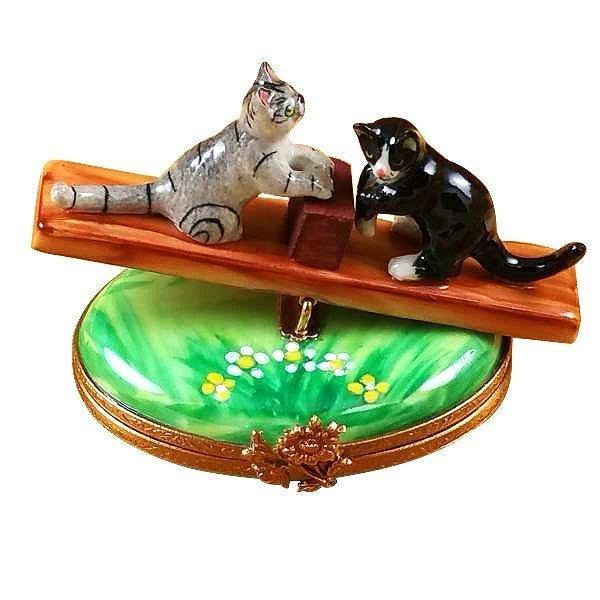 Authentic Rochard See Saw Cats Limoges box, hand-painted in France, from Limoges Boutique