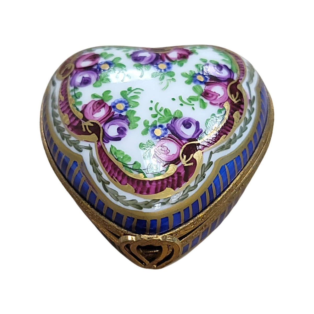 Sevre Roses Heart Flowers Limoges Box, a hand-painted Limoges porcelain gift
