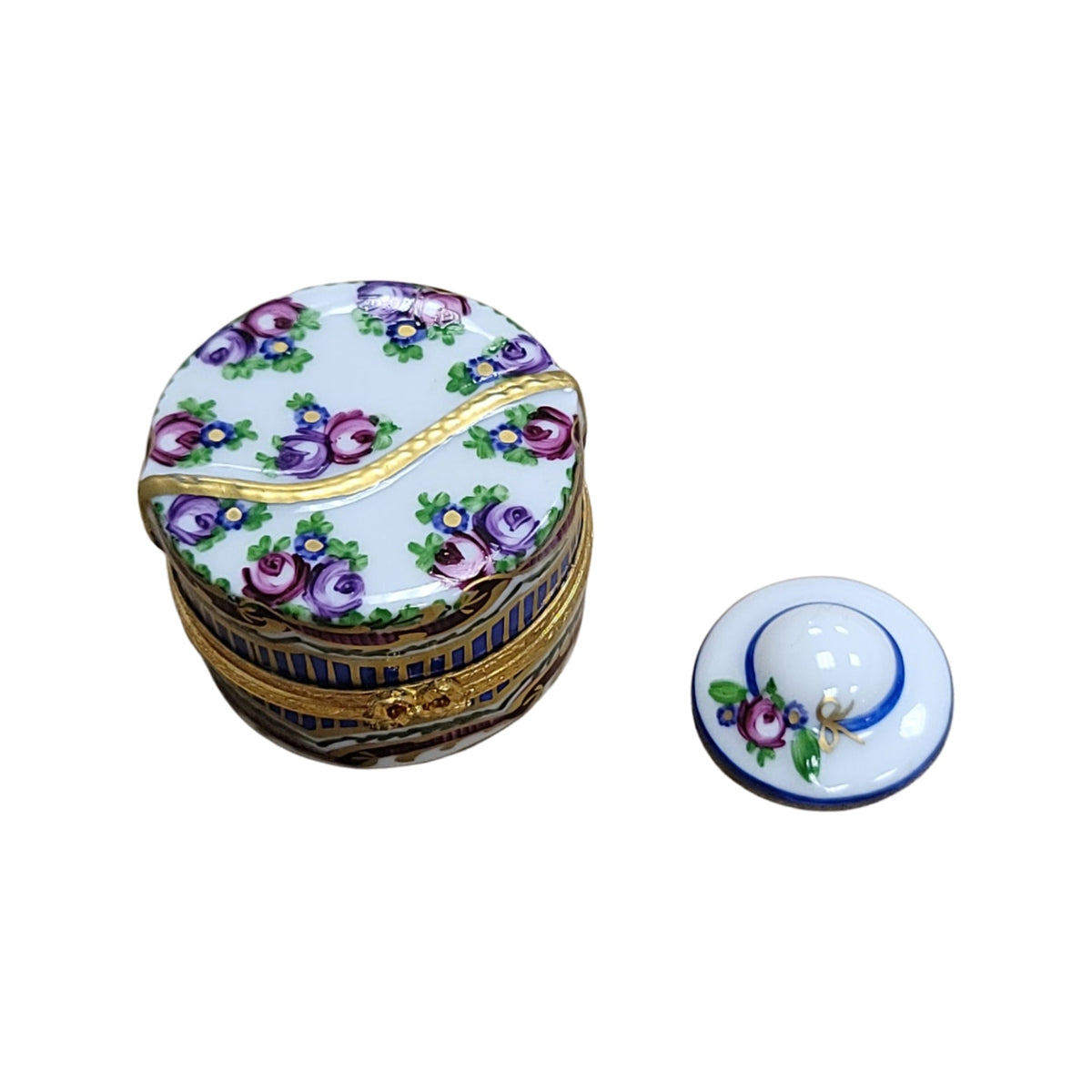 Sevre Roses Hat with Hat Inside Limoges Box for Collectors, view 3