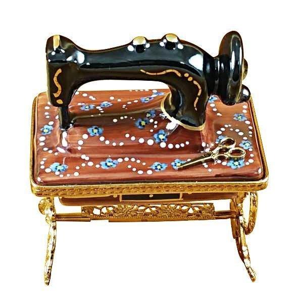 Sewing Machine on Stand Limoges Box, a hand-painted Limoges porcelain gift