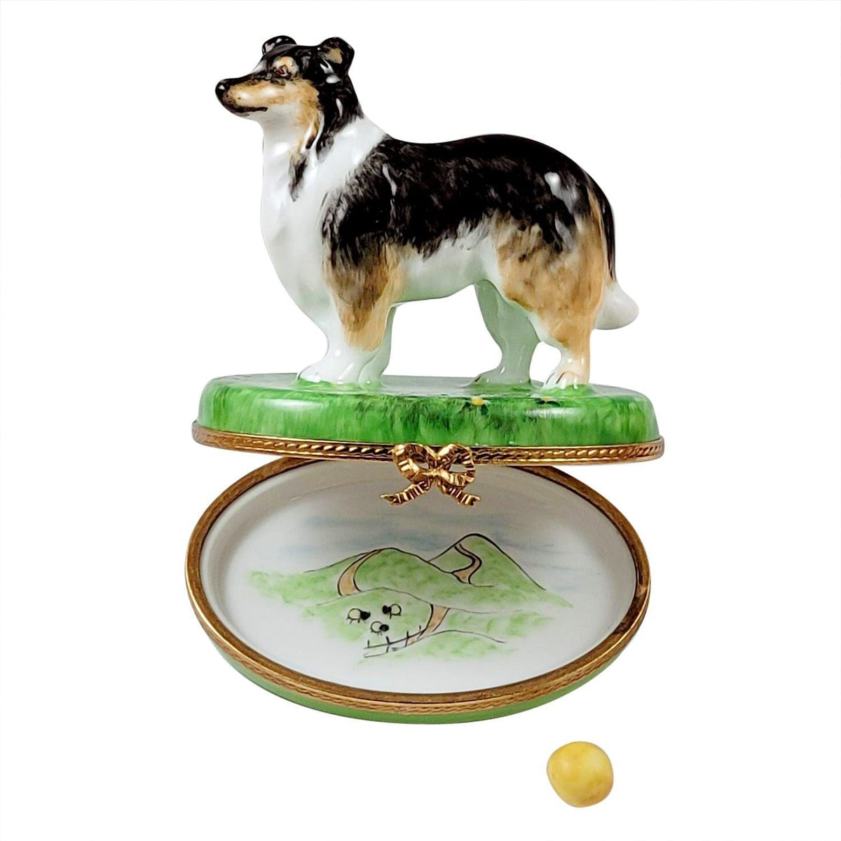 Hand-painted Sheltie with Removable Ball Limoges box, French artistry for lovers of fine art