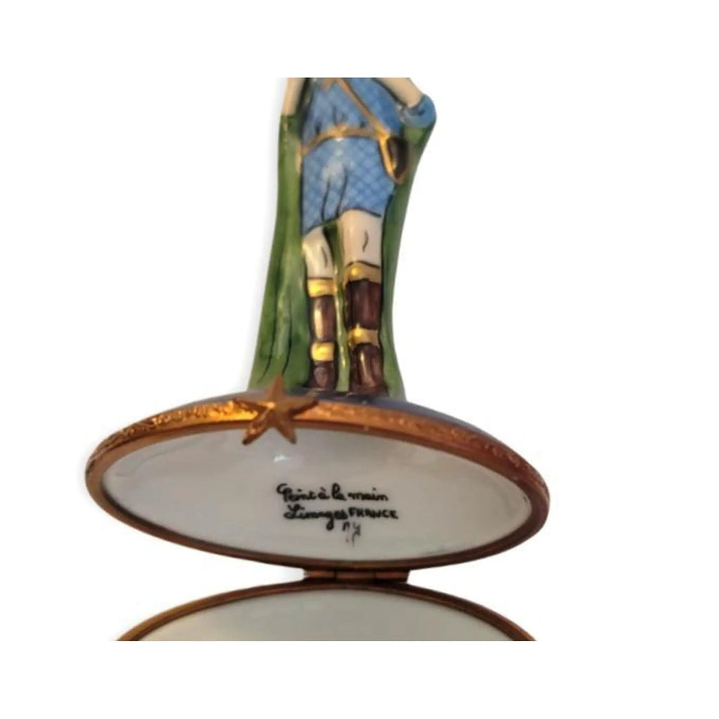 Large Shepard Boy w Sheep on Dark Blue Limoges Box Figurine, view 6