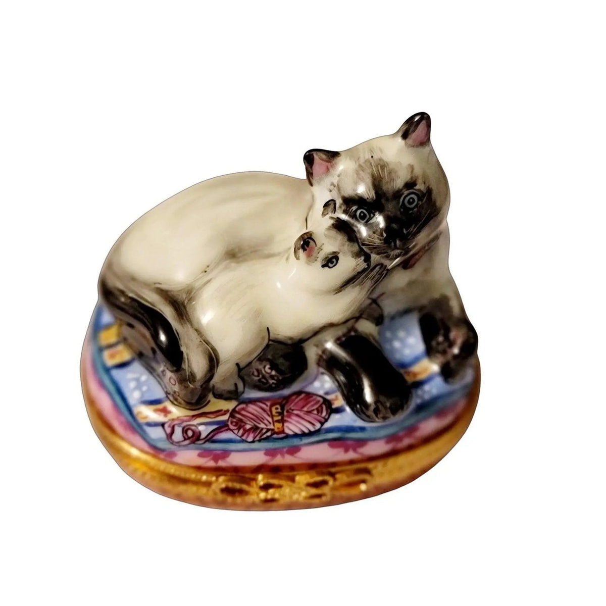 Artisan-painted Siamese Cat Kitten 1 750 Limoges box from France, a cherished collectible