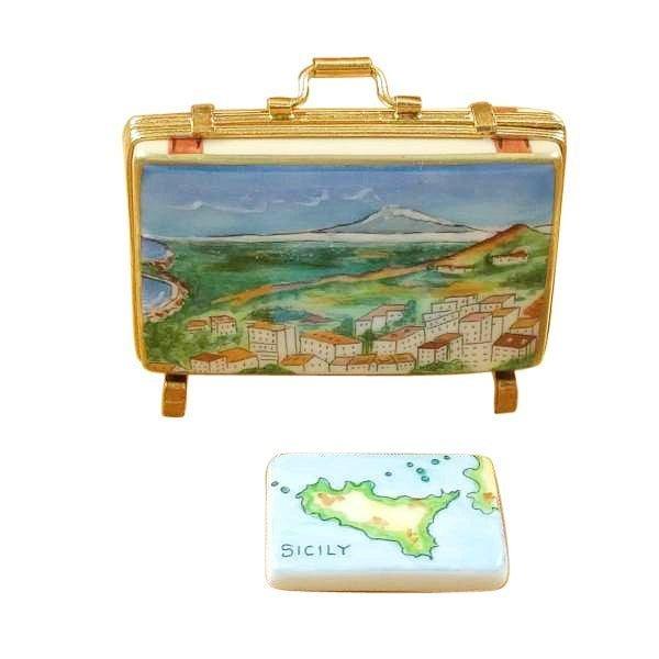 Sicily Suitcase Limoges Box for Collectors, a hand-painted Limoges porcelain gift