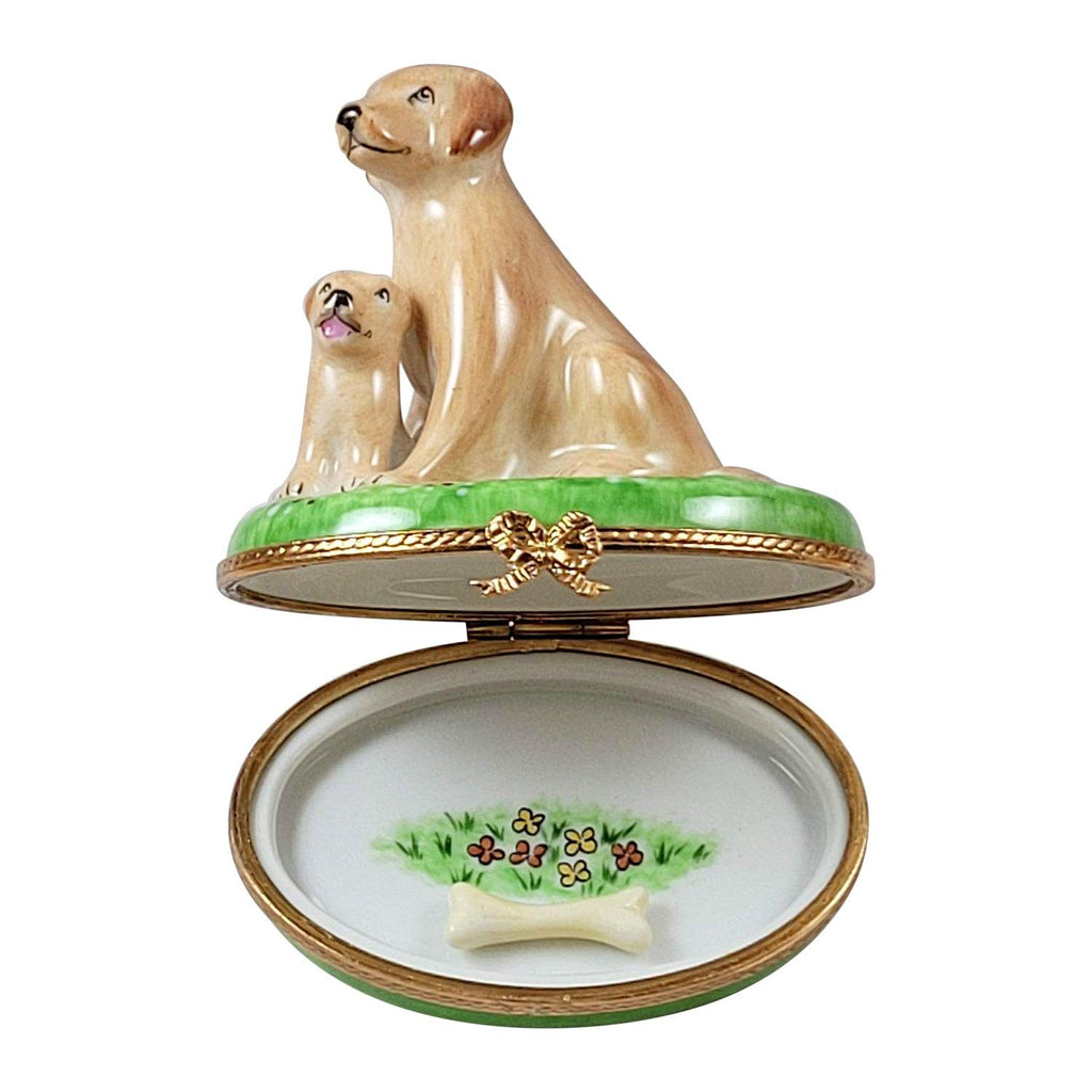 Sitting Yellow Lab Puppy and Removable Bone Limoges Box, view 2