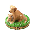 Sitting Yellow Lab Puppy and Removable Bone Limoges Box, a hand-painted Limoges porcelain gift