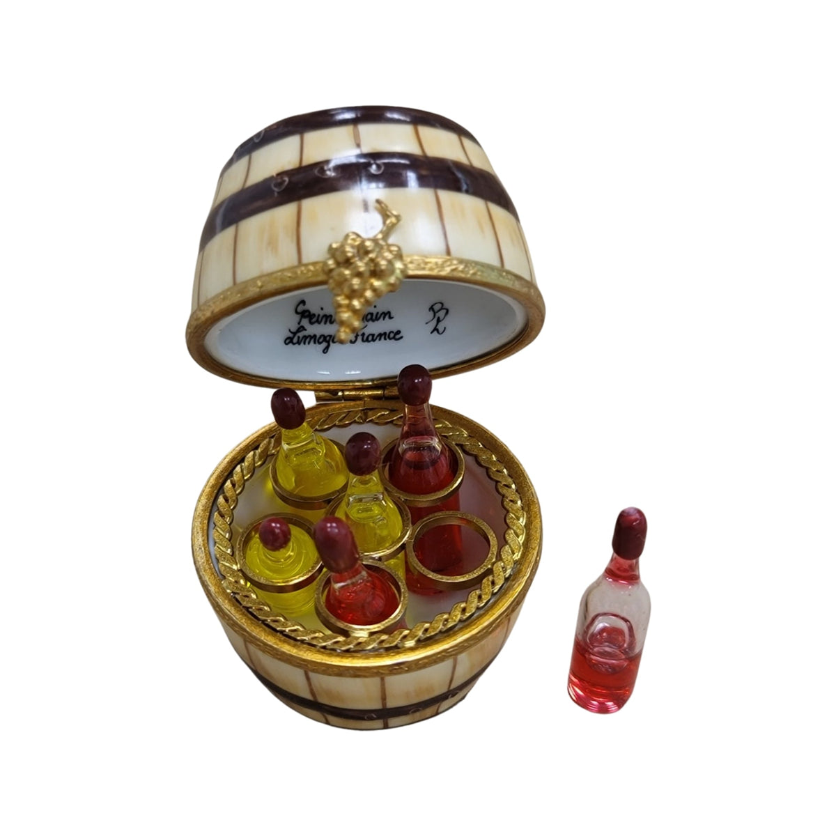 Six Wine Bottles in Barrel Figurine, view 2