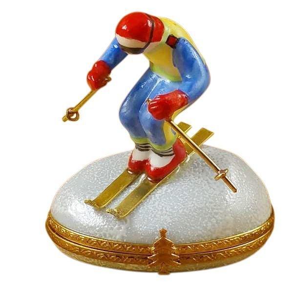 Skier on Mountain Limoges Box USA, a hand-painted Limoges porcelain gift