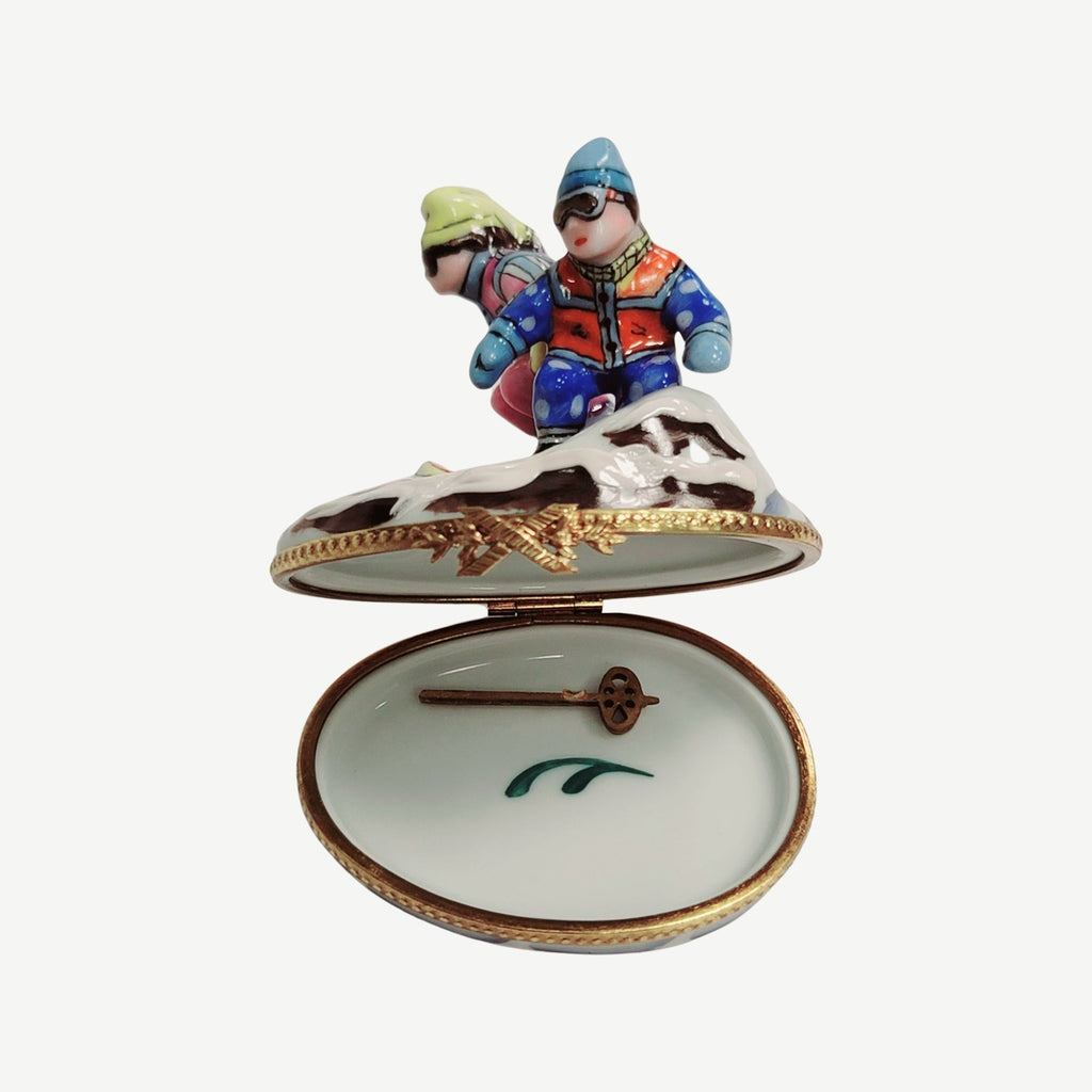 Skiers Skiing Figurine Limoges Box Figurine, view 2
