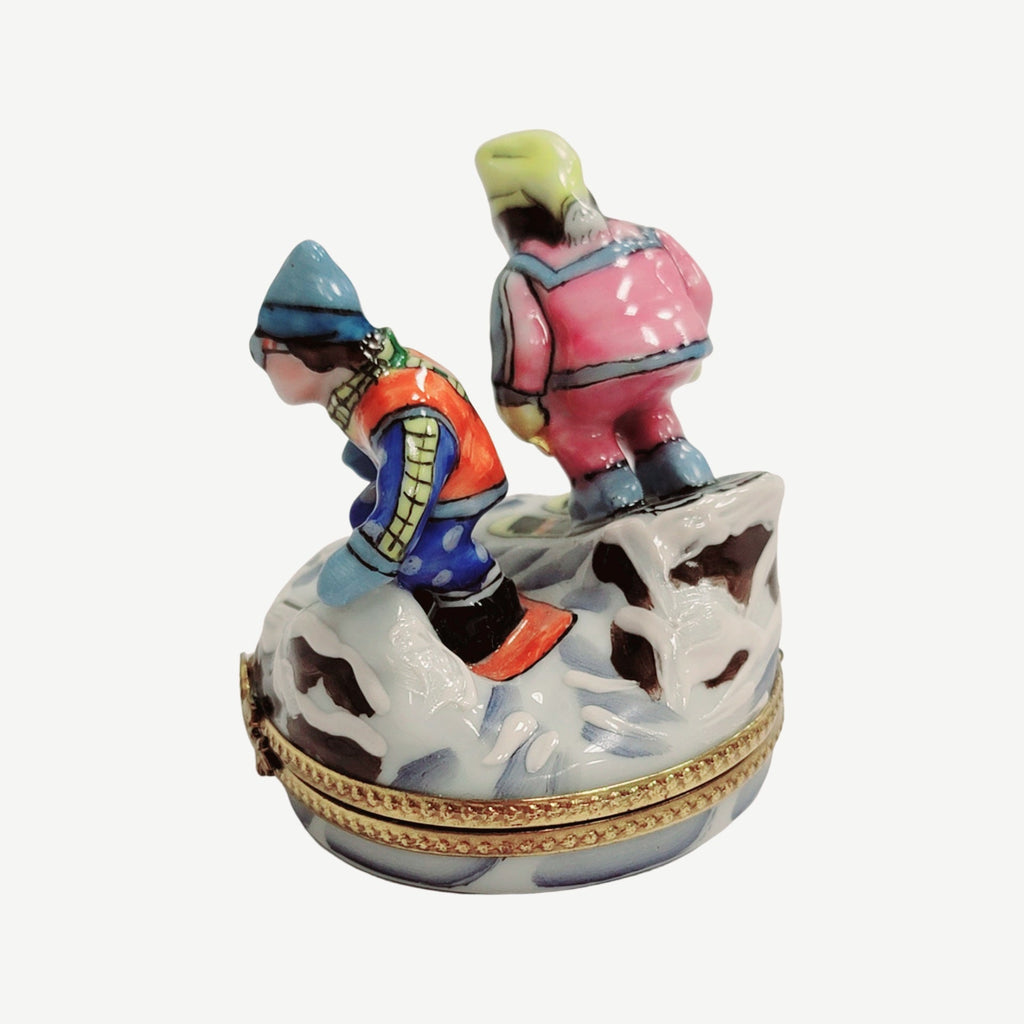 Skiers Skiing Figurine Limoges Box Figurine, view 3