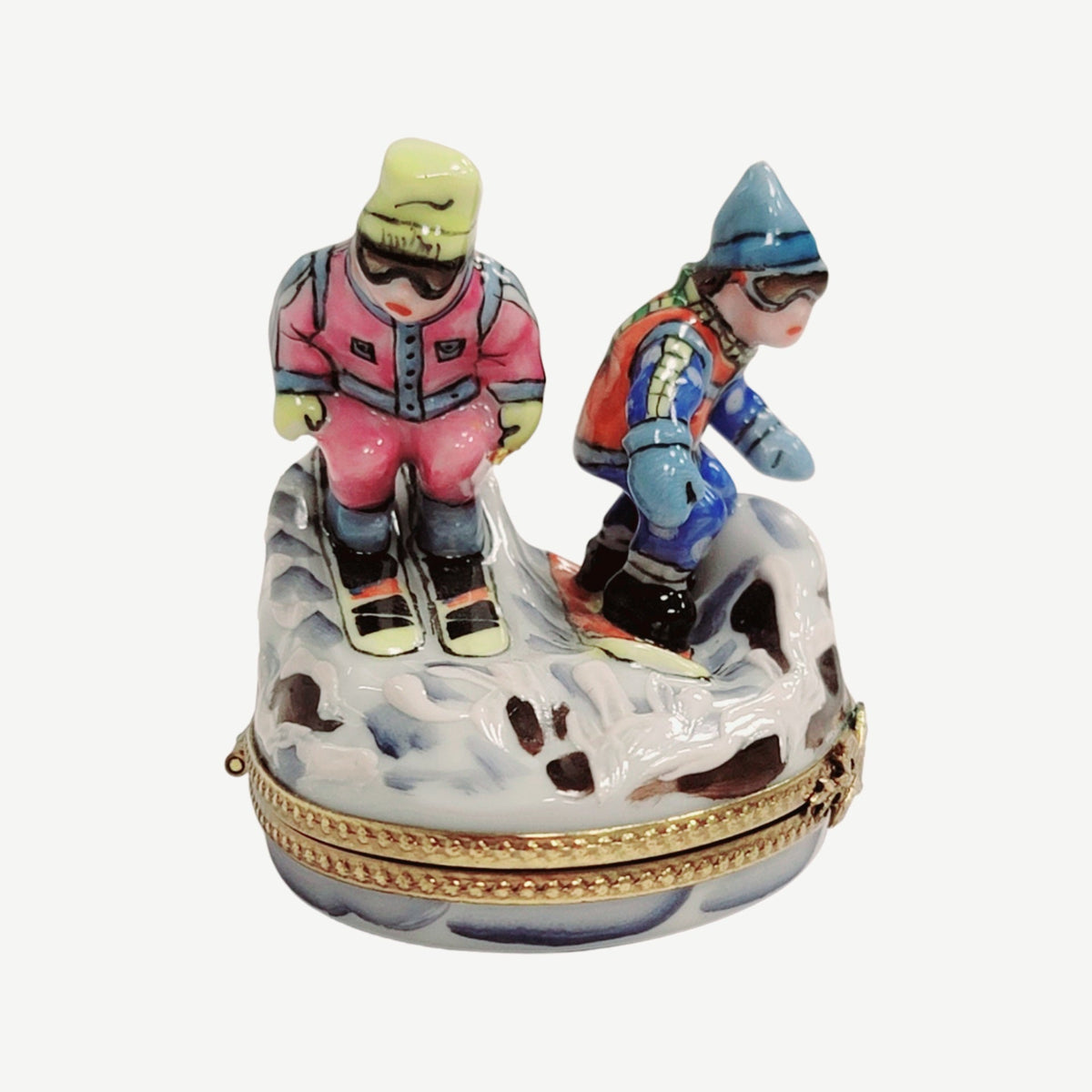 Skiers Skiing Figurine Limoges Box Figurine, view 4