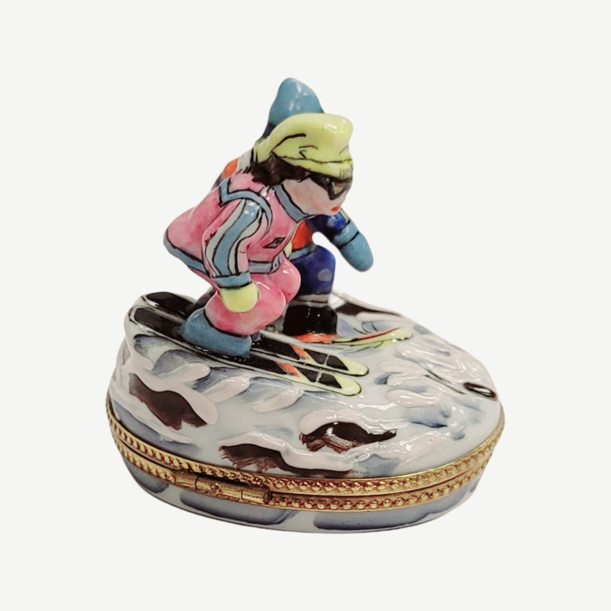 Skiers Skiing Figurine Limoges Box Figurine, view 5
