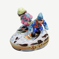 Skiers Skiing Figurine Limoges Box Figurine, a hand-painted Limoges porcelain gift