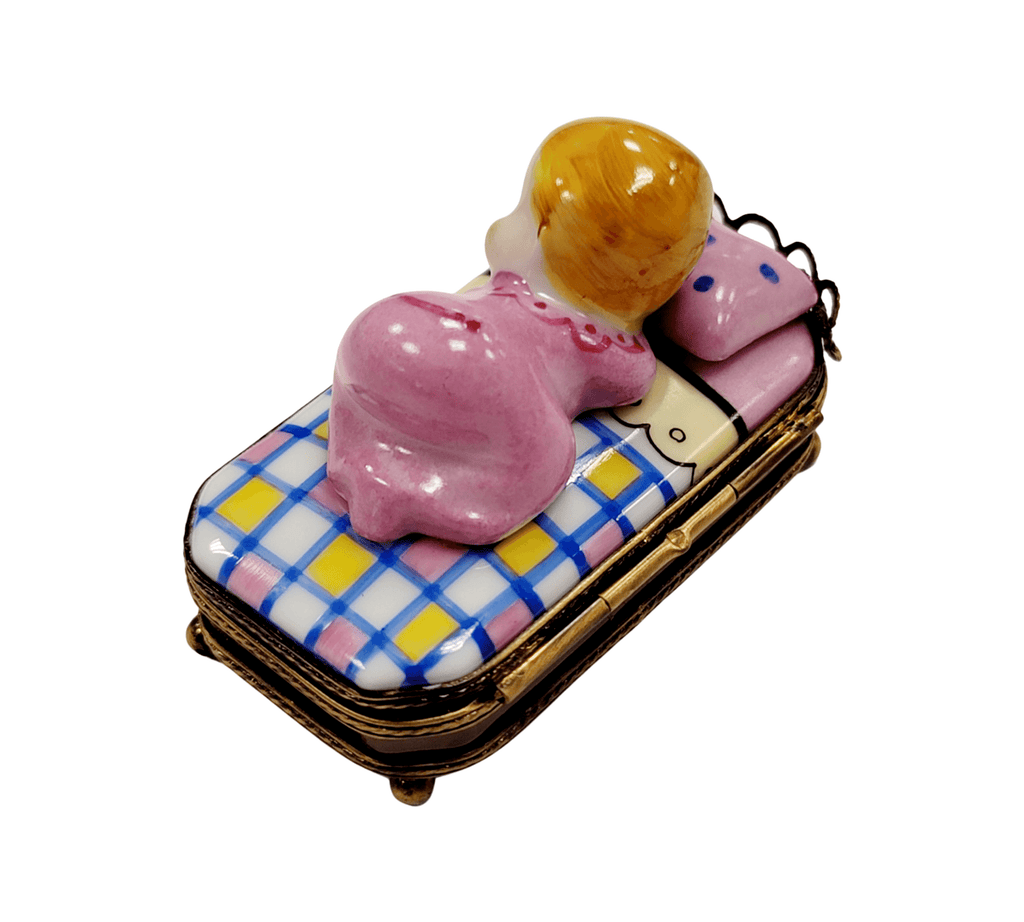 Baby in Pink Bed Sleeping Limoges Box Newborn Gift, view 4