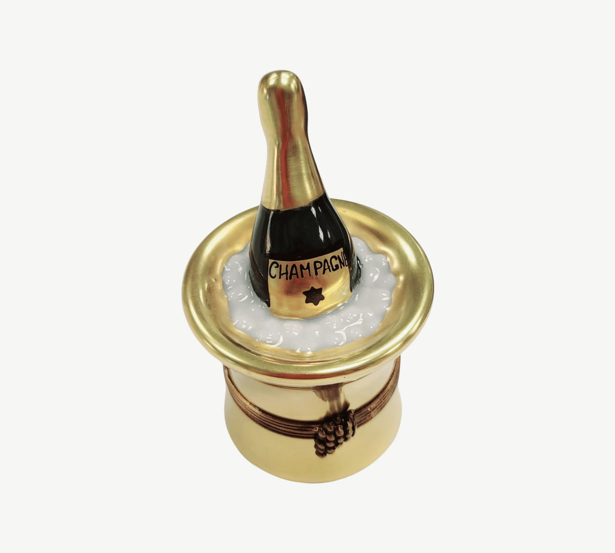 Small Champagne in Gold Bucket Limoges Box Figurine, a hand-painted Limoges porcelain gift