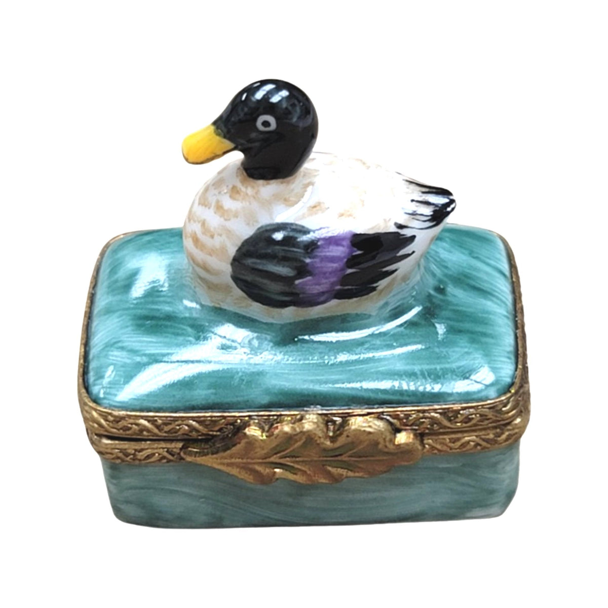 Small Mallard Duck Limoges Box, a hand-painted Limoges porcelain gift