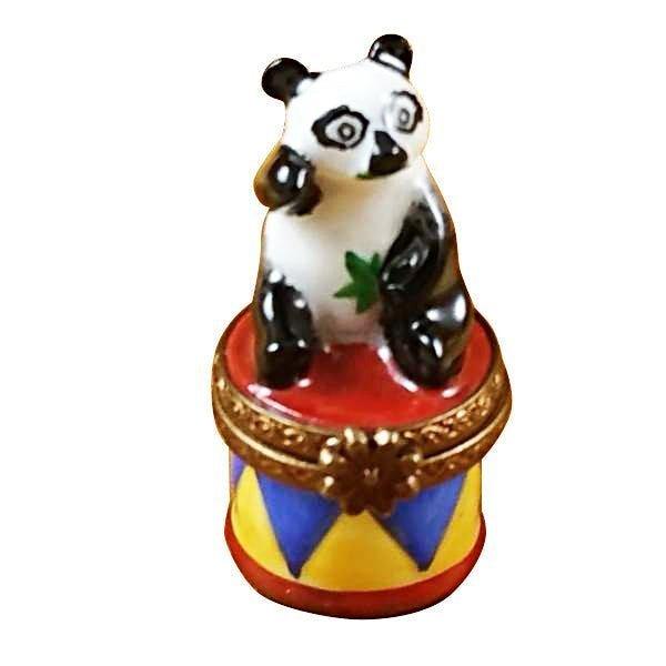 Small Panda on Round Base Limoges Box, a hand-painted Limoges porcelain gift
