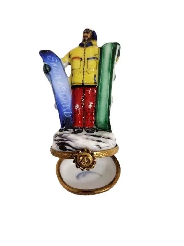 Every brushstroke by hand on the Man with Snowboard Limoges box from France