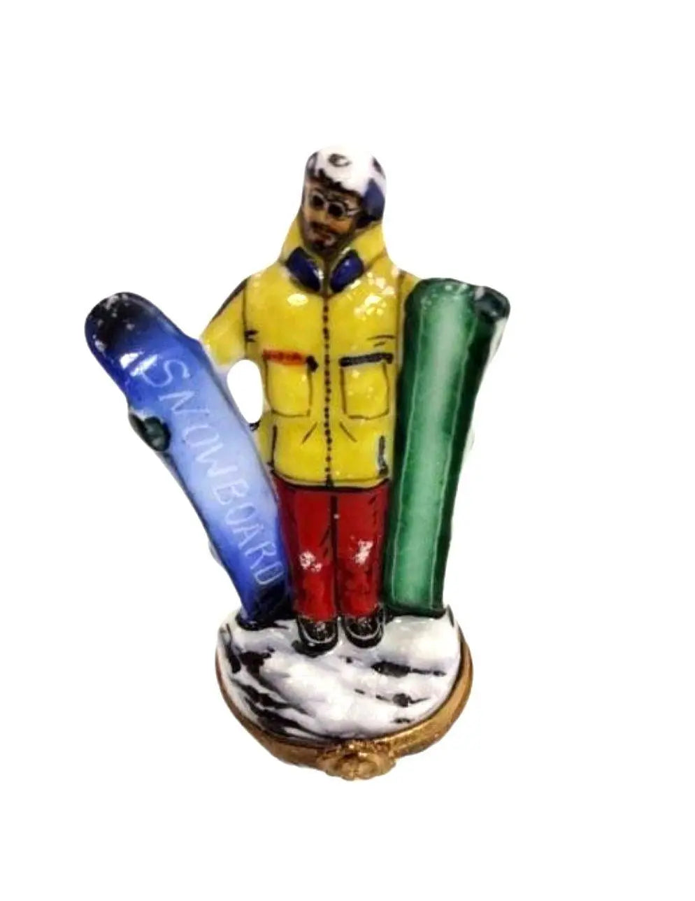 Authentic Man with Snowboard Limoges box, hand-painted in France, from Limoges Boutique