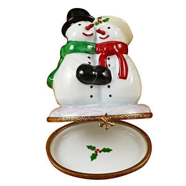 Collectible Snowman Couple Limoges box with artisan brushwork