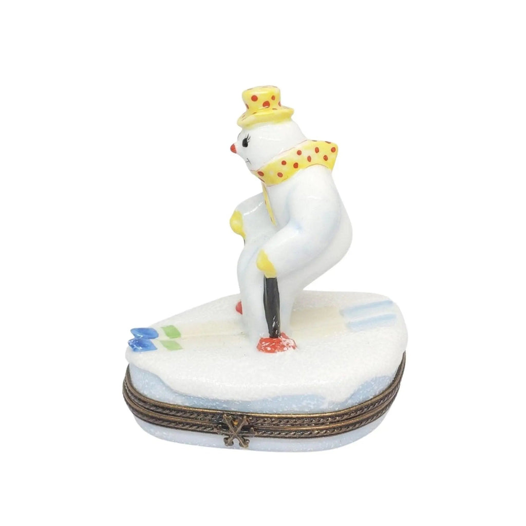 Genuine Snowman on Skis Skier Limoges box painted by hand in France for Christmas, from Limoges Boutique
