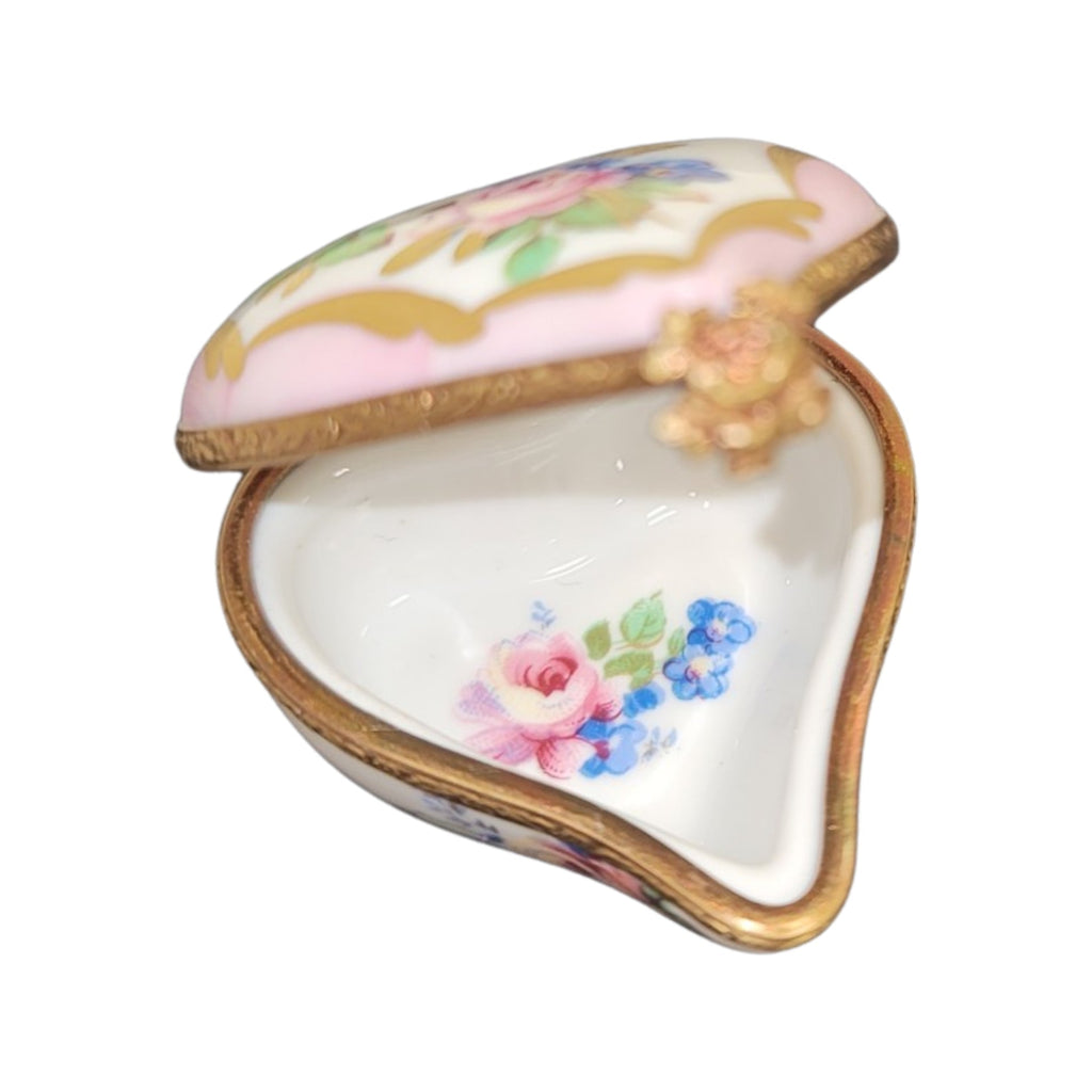 Soft Pink Heart Flowers Limoges Porcelain Art Object for Collectors, view 2