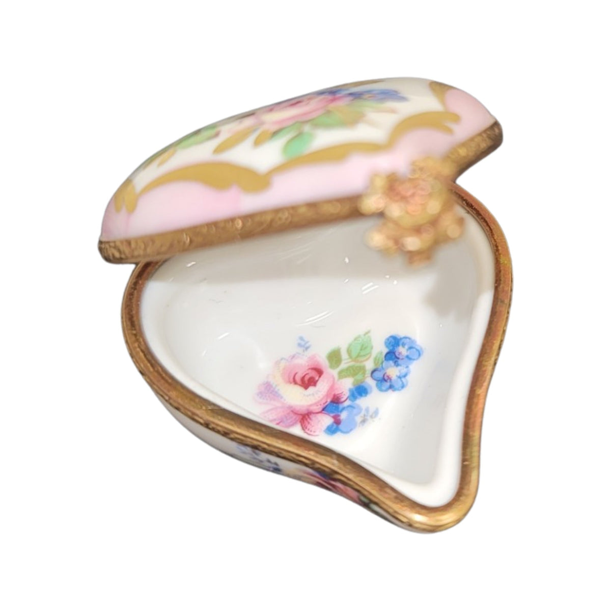 Soft Pink Heart Flowers Limoges Porcelain Art Object for Collectors, view 2