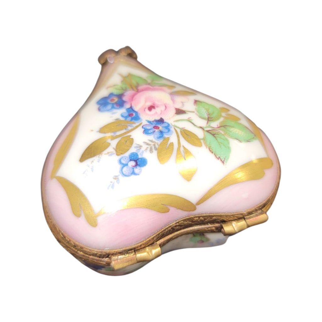 Soft Pink Heart Flowers Limoges Porcelain Art Object for Collectors, view 3