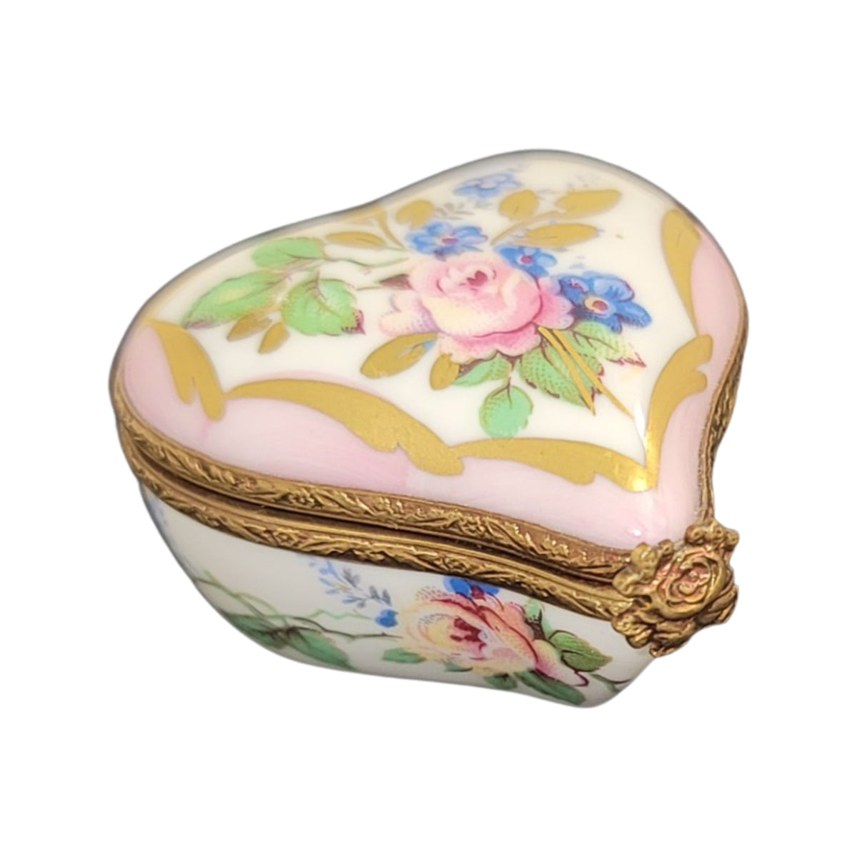 Soft Pink Heart Flowers Limoges Porcelain Art Object for Collectors, a hand-painted Limoges porcelain gift