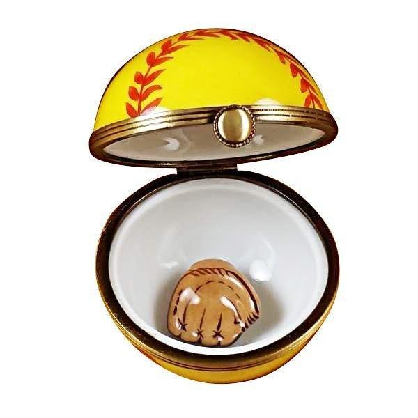 Collectible Softball with Removable Glove Limoges box with artisan brushwork