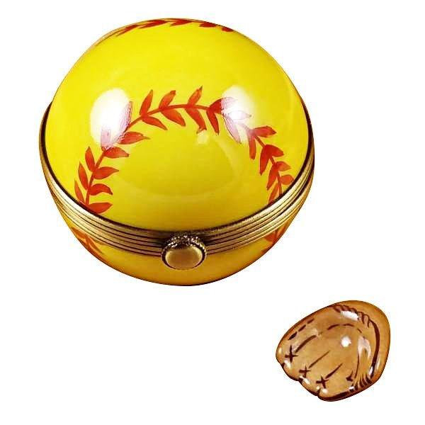 Authentic Rochard Softball with Removable Glove Limoges box, hand-painted in France, from Limoges Boutique