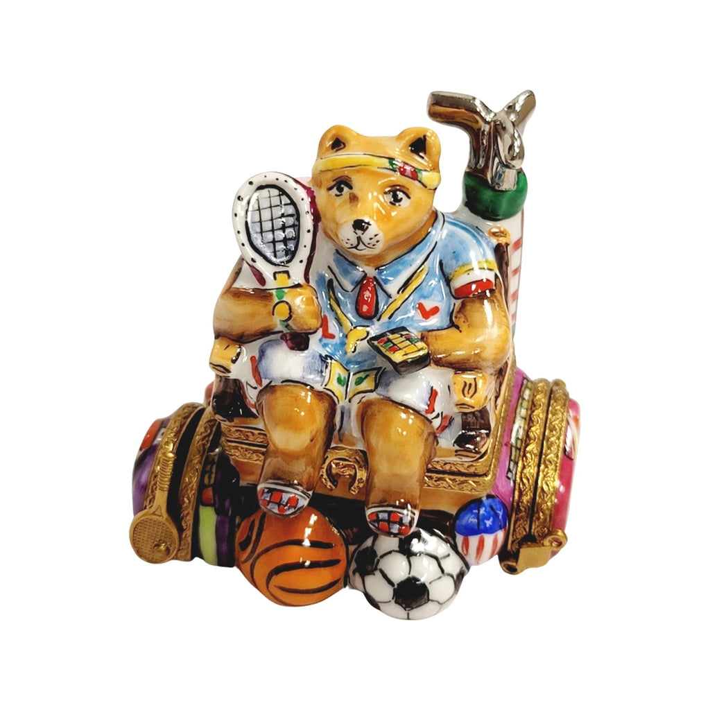 Sports Nut Bear Figurine for Sports Lovers, a hand-painted Limoges porcelain gift