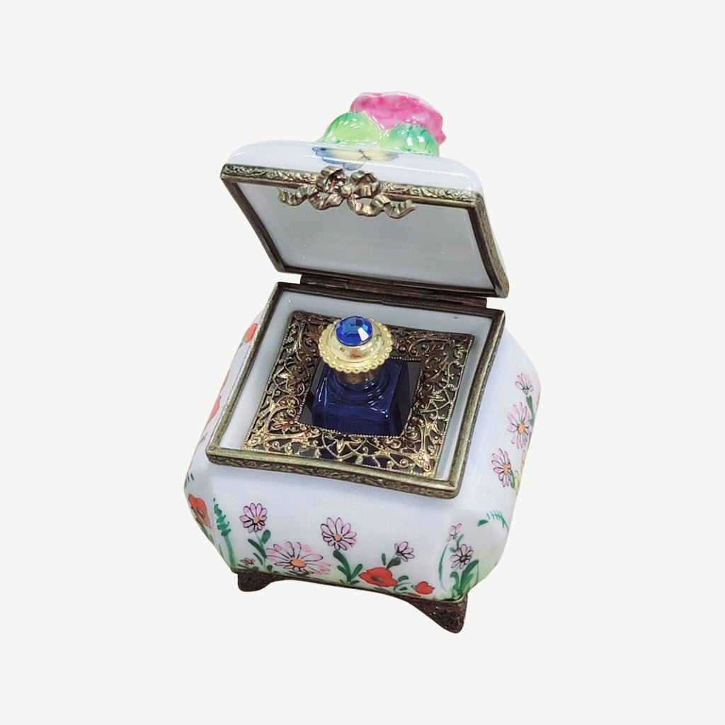 Square Box Roses Butterfly Perfume Bottle Limoges, view 2