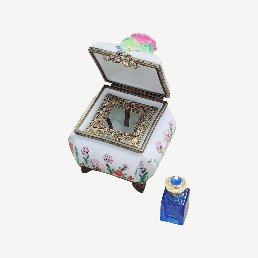 Square Box Roses Butterfly Perfume Bottle Limoges, view 3