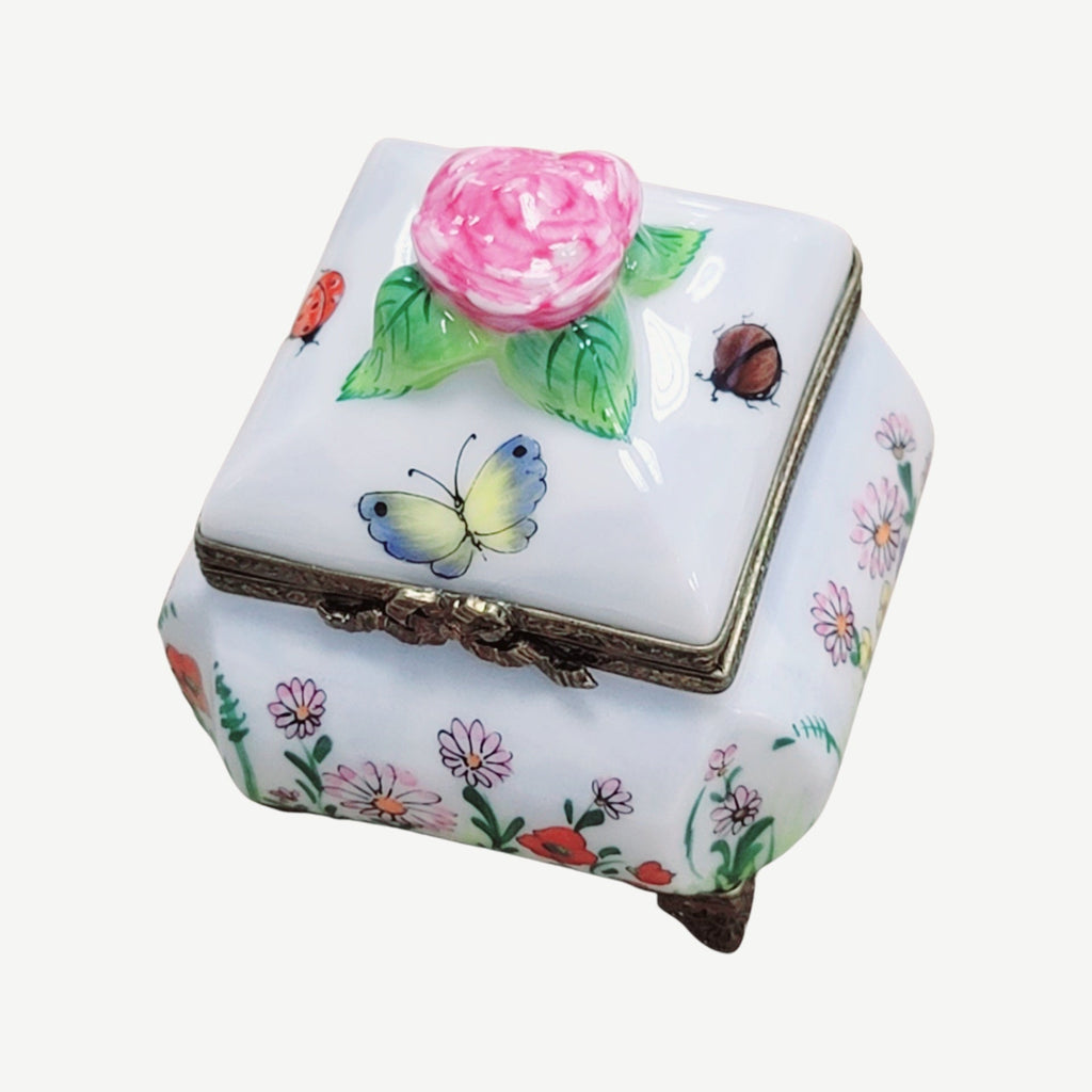 Square Box Roses Butterfly Perfume Bottle Limoges, view 4