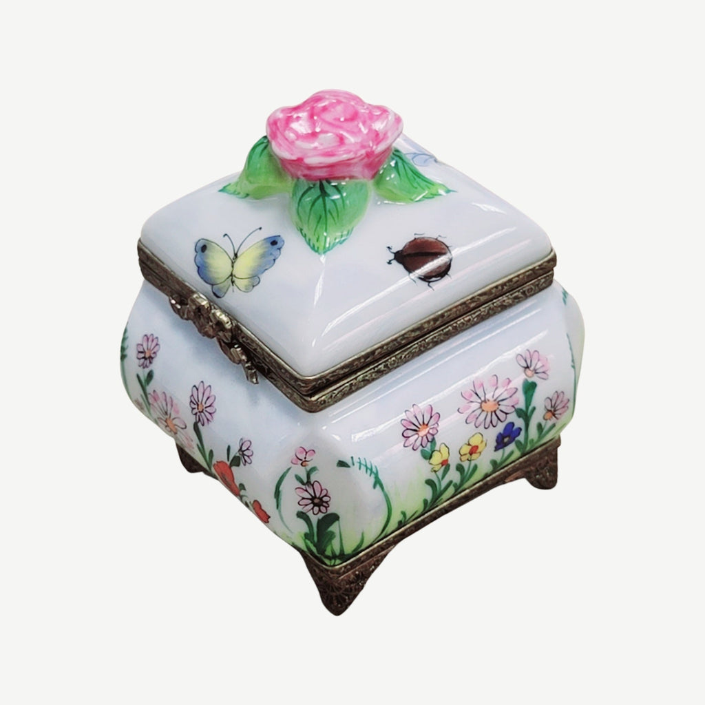 Square Box Roses Butterfly Perfume Bottle Limoges, view 6