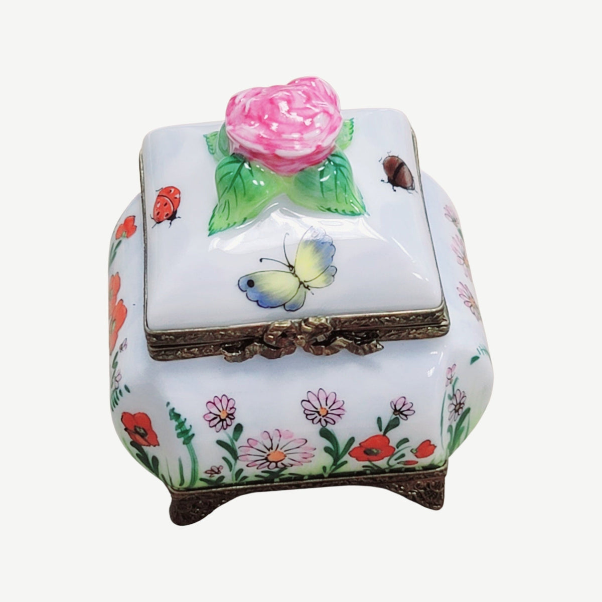Square Box Roses Butterfly Perfume Bottle Limoges, view 7