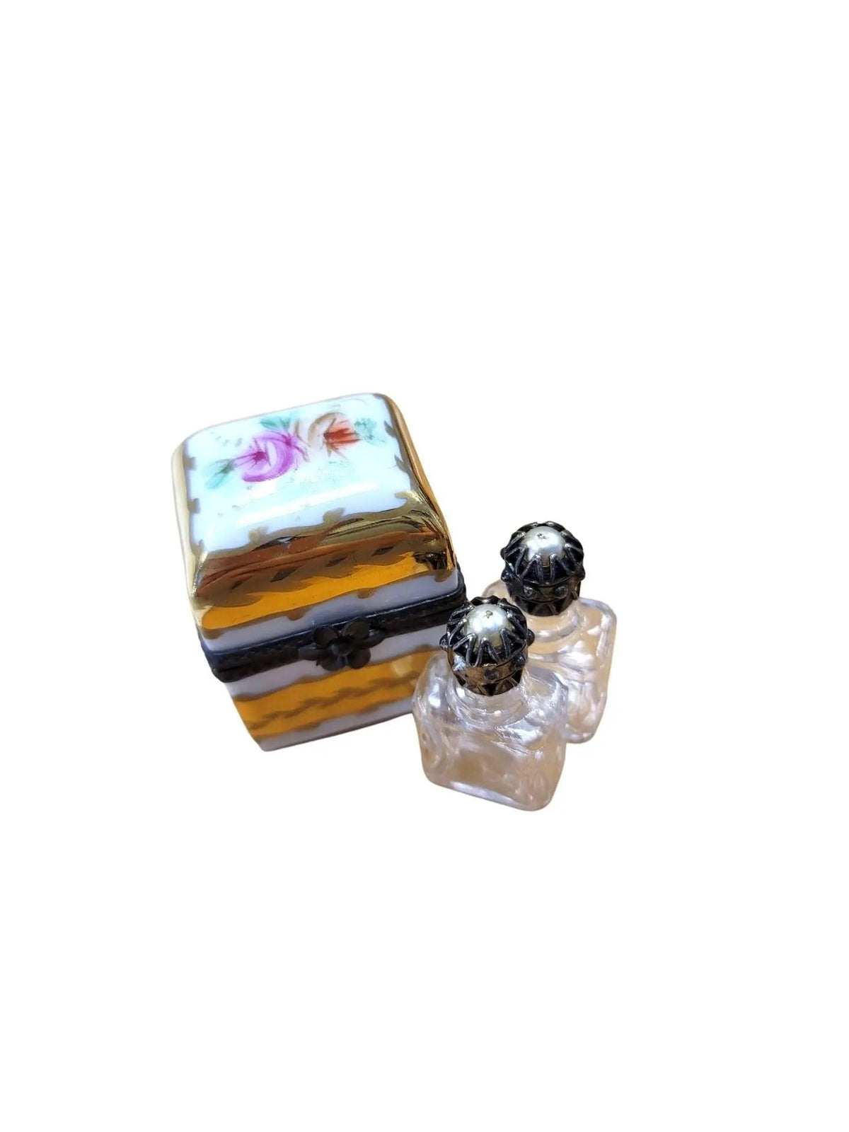 Collectible 2 Perfume in Square Limoges box with artisan brushwork