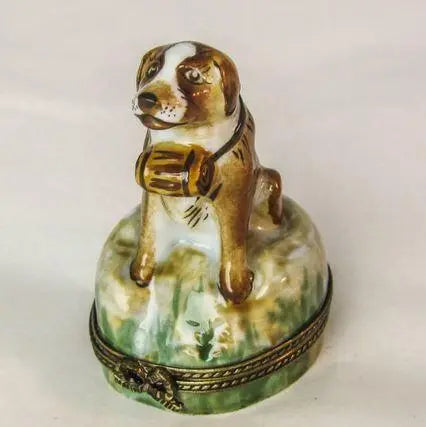 St Bernard Dog Porcelain Limoges Porcelain Art Object 1 Gift, view 2
