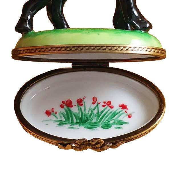 Fine French craftsmanship on the Standing Black Labrador Limoges box, painted by hand