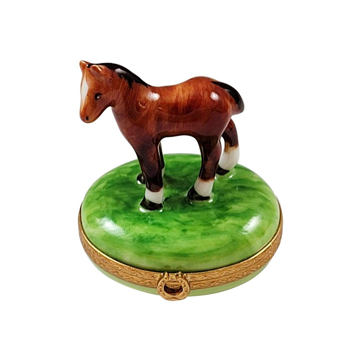 Standing Mini Horse with Removable Brass Horseshoe Limoges, a hand-painted Limoges porcelain gift