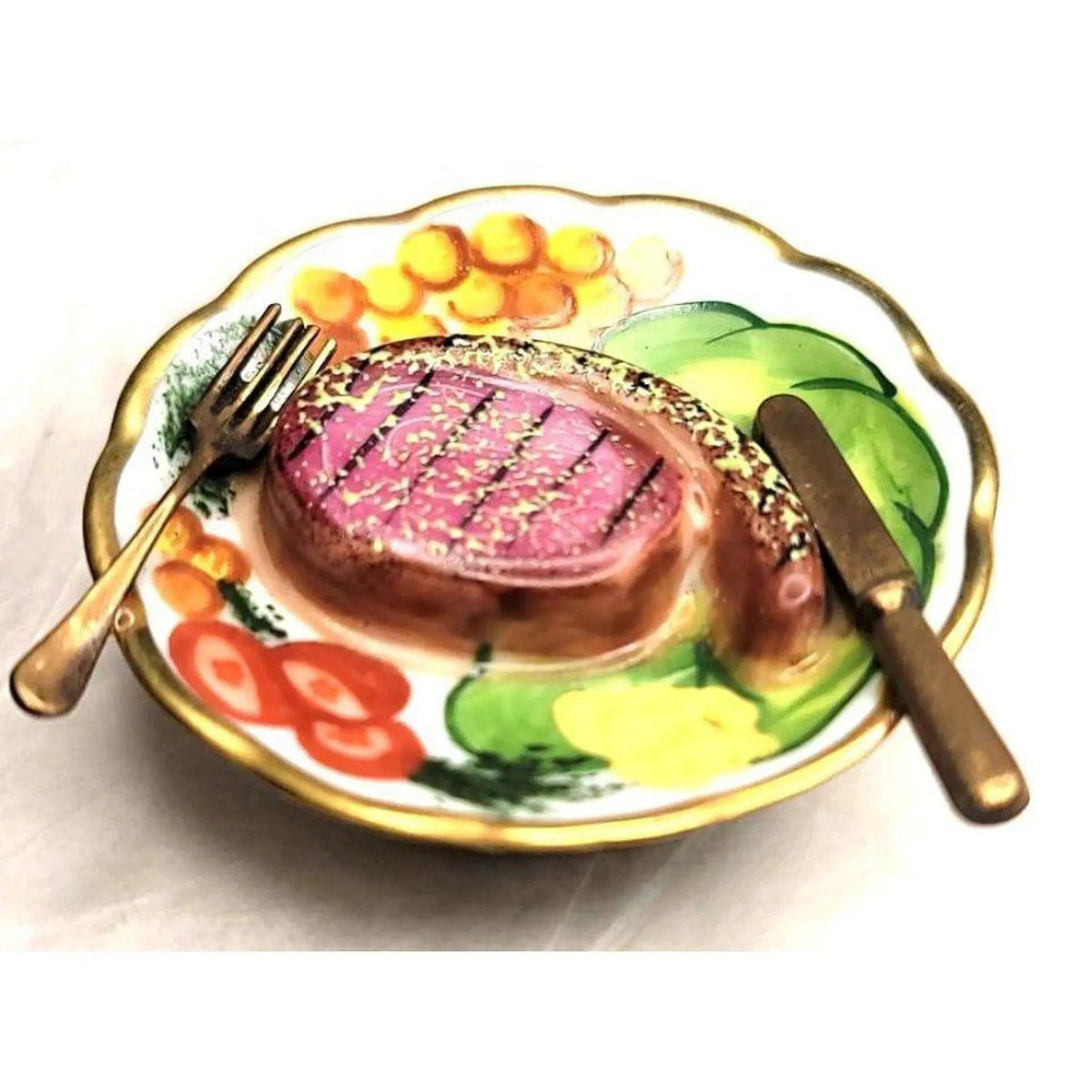 Steak Dinner Vegetables on Plate Limoges Box, view 3