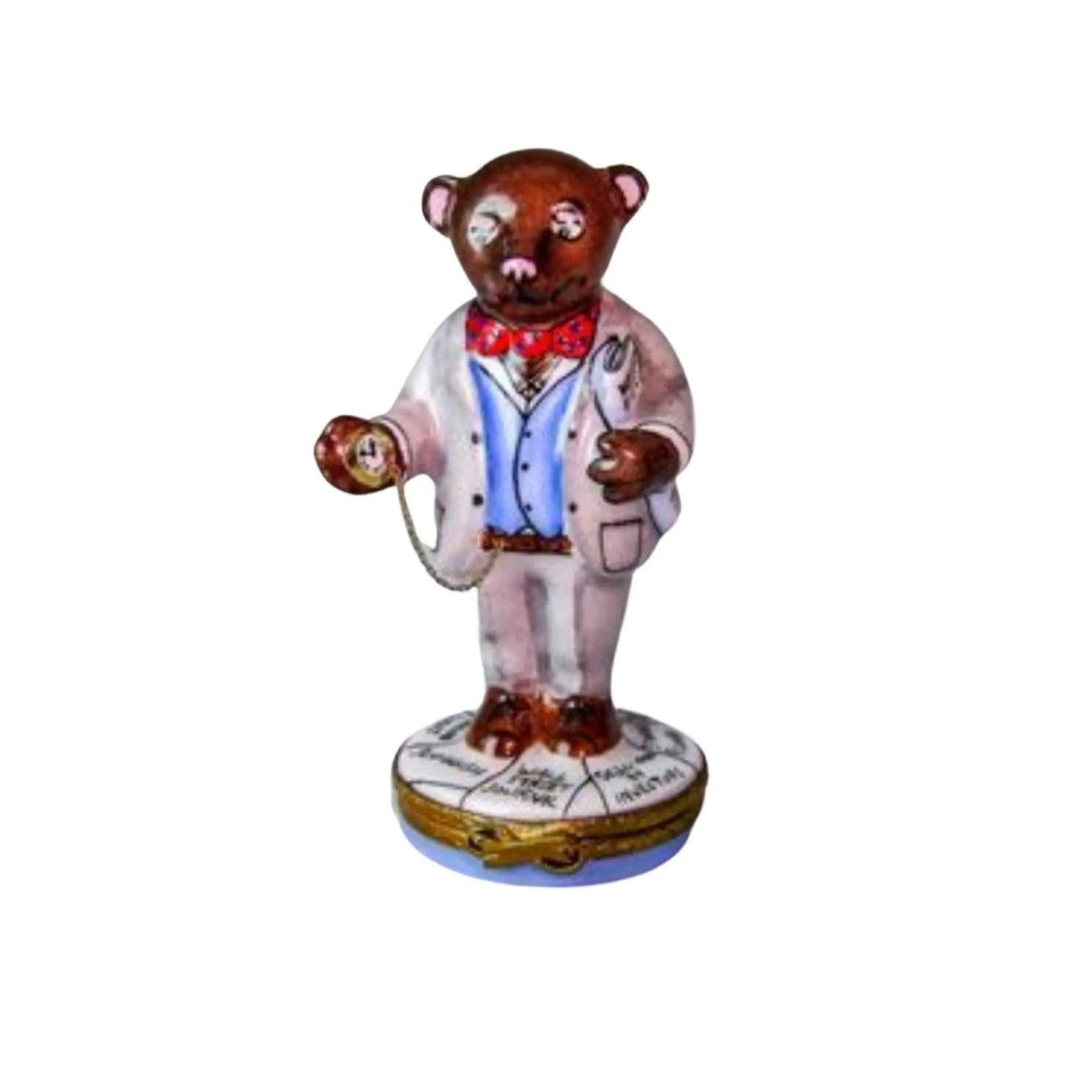 Stock Market Bear Porcelain Limoges Porcelain Art Object for Gifts, a hand-painted Limoges porcelain gift