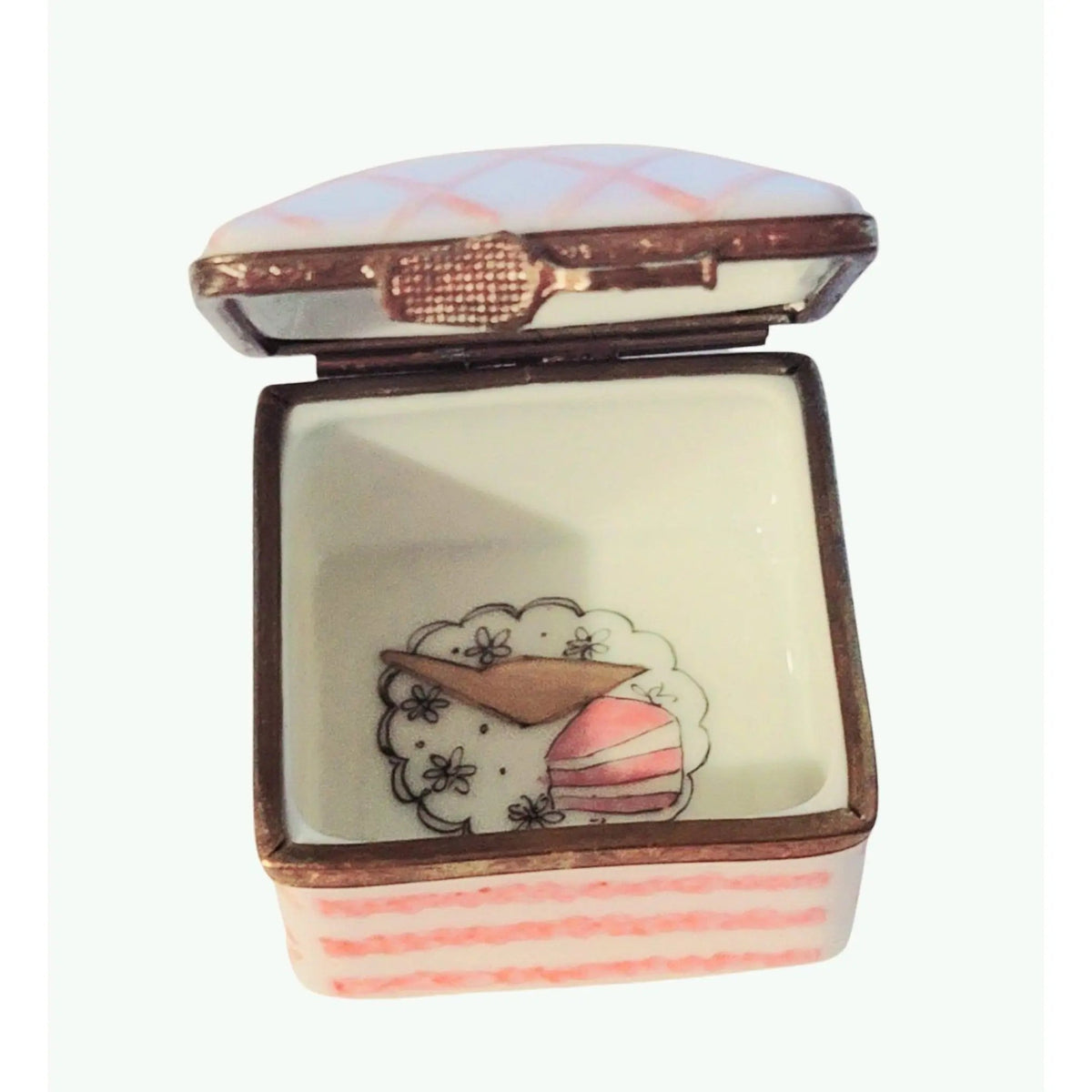 Fine French craftsmanship on the Strawberry Cake Slice Limoges box, painted by hand