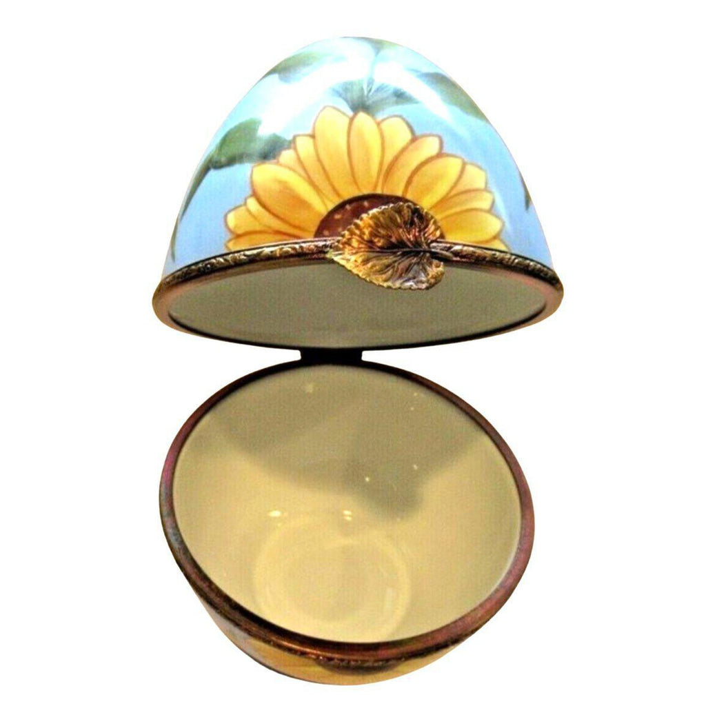 Artisan-painted Very Large 6.5 Sunflower Daisy Egg Limoges box from France, a cherished collectible