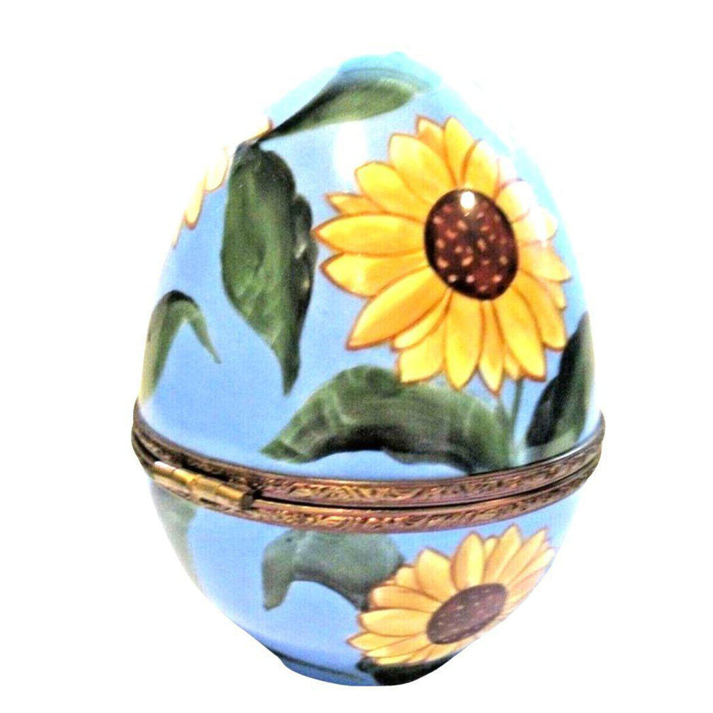 The painter's artistry shows on this Very Large 6.5 Sunflower Daisy Egg Limoges box
