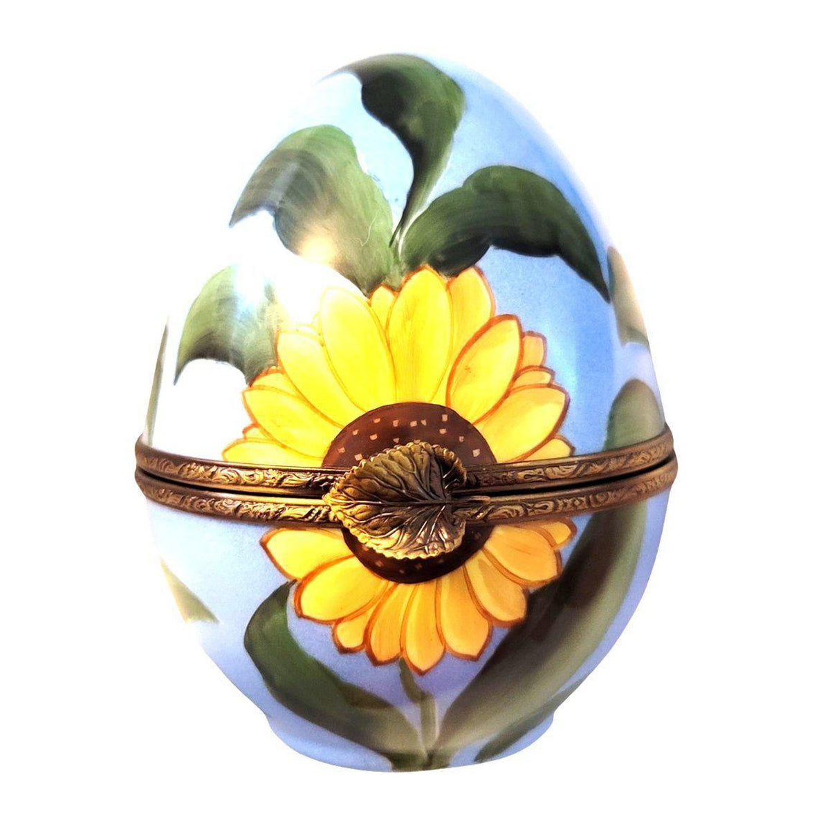 Treasured French collectible: Very Large 6.5 Sunflower Daisy Egg Limoges box, painted by hand