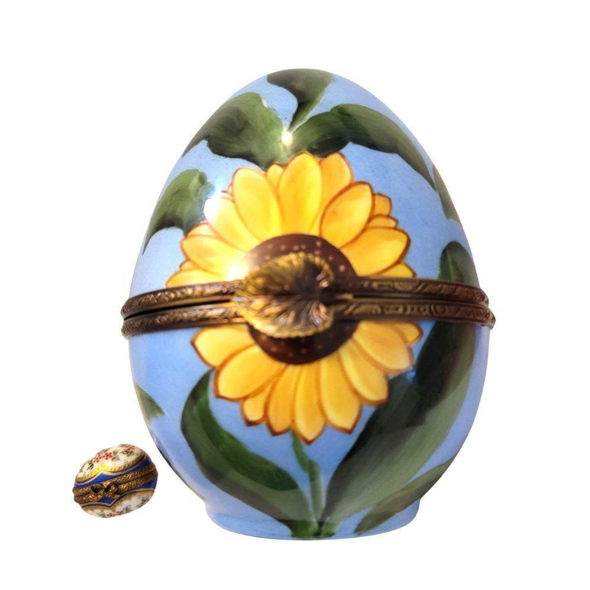 Gift idea for someone who loves France: Very Large 6.5 Sunflower Daisy Egg Limoges box